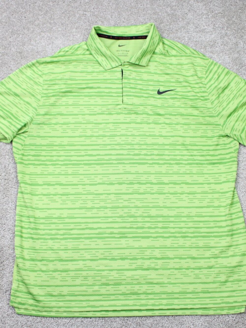 Nike Tiger Woods Polo Shirt Mens Large Green Striped TW Dri-FIT ADV Golf S/S